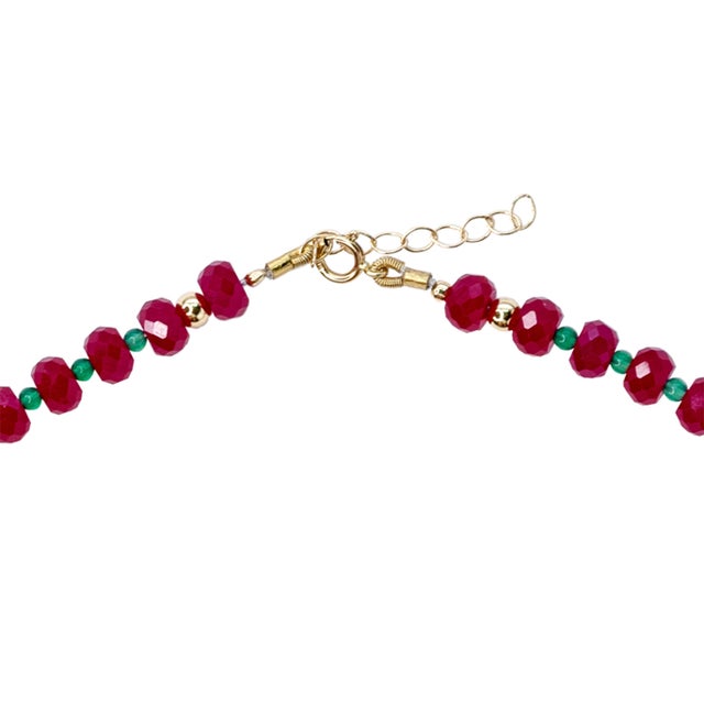 Metal Jumbo Ruby Green Agate Necklace 14k Gold For Sale - Image 7 of 11