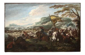 Battle of Cavalries - Oil Paint by F. Graziani (Ciccio Napoletano) - Late 1600 Late 17th Century