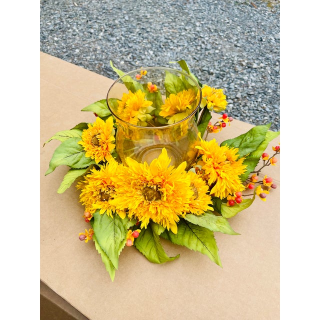 Natural Looking Beautiful Golden Sunflower Candle Holder Silk Flower Arrangement The sunflower is an especially bright...