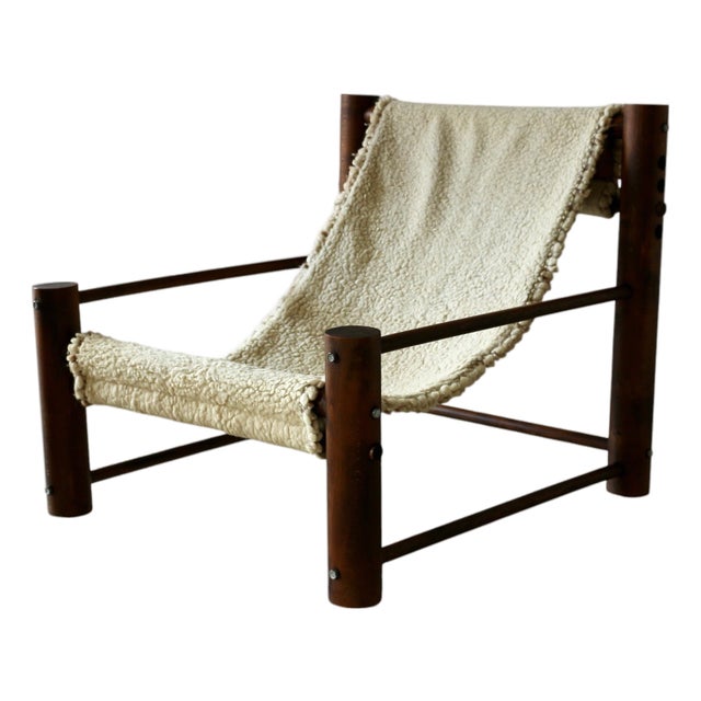 Wooden Armchair with Wool Seat, France, 1960s For Sale