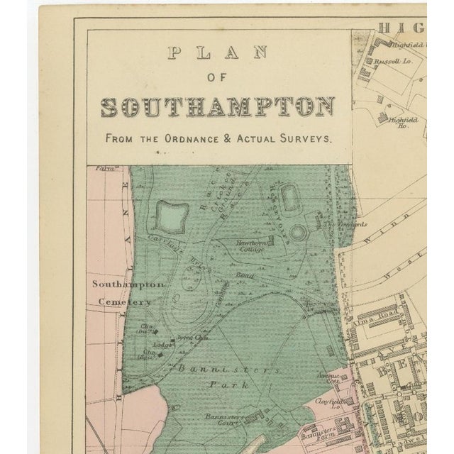 Antique Town Map of Southampton by George W. Bacon, 1885 For Sale - Image 6 of 15