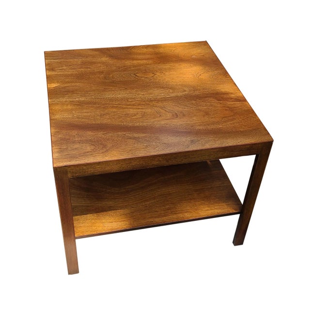 Wood Restored Edward Wormley for Dunbar Solid Wood Square Cocktail/Coffee Table With Floating Shelf For Sale - Image 7 of 9