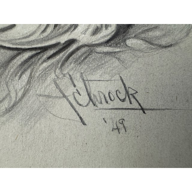 1940s 1940s Original Signed Graphite Illustration of German Shepherd Dog Portrait, 10.75 × 8 In. For Sale - Image 5 of 6