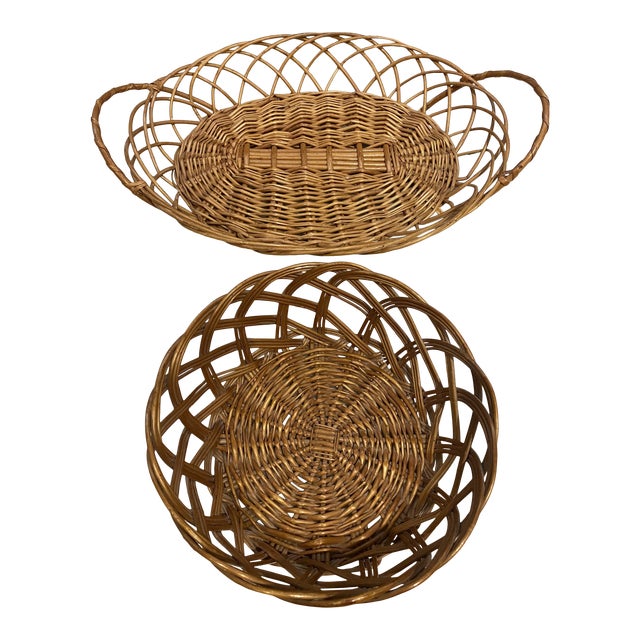 French Rattan Bread Baskets, Pair Chairish
