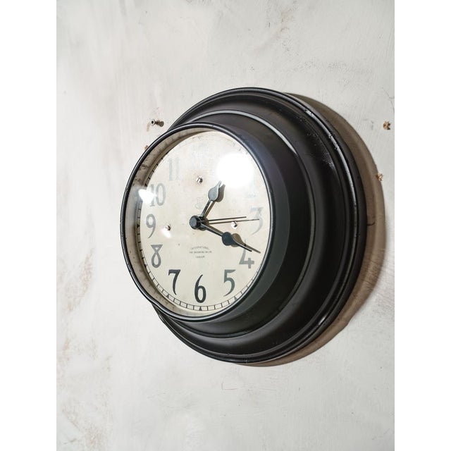 Antique Black Wall Clock with White Dial Face from International Time Recording Co. Ltd London, 1920s For Sale - Image 6 of 12