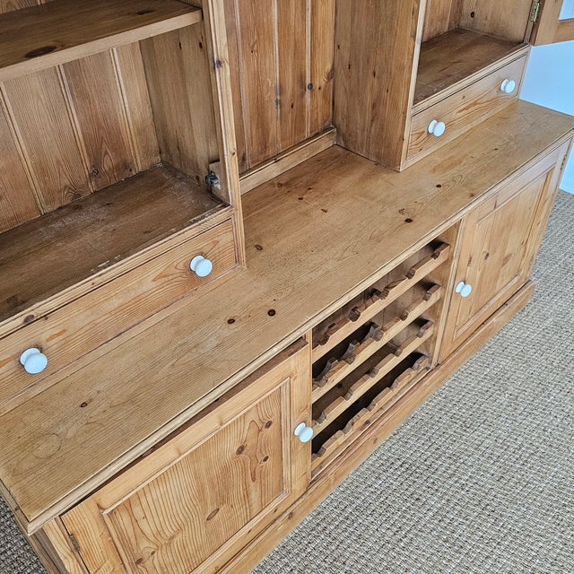 Vintage English Pine Kitchen Dresser With Plate Rack & Wine Storage For Sale - Image 9 of 17