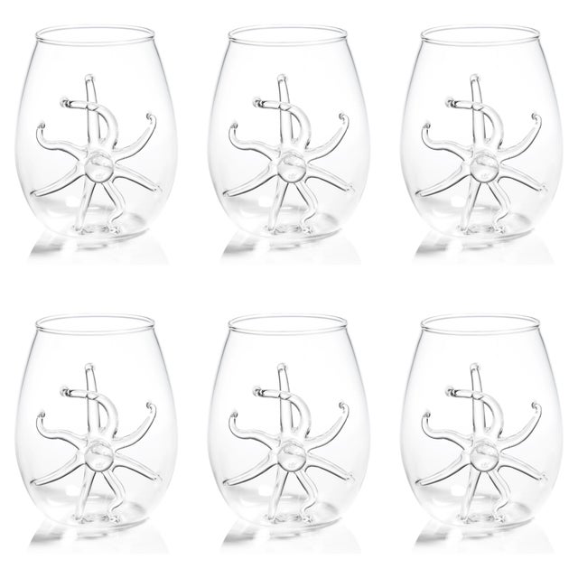 Transparent Octopus Stemless Glasses, Set of 6 For Sale - Image 8 of 8
