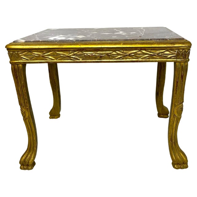 Louis XV Style French Gilded Table with Grey Marble Top and Paw Feet For Sale In Boston - Image 6 of 6