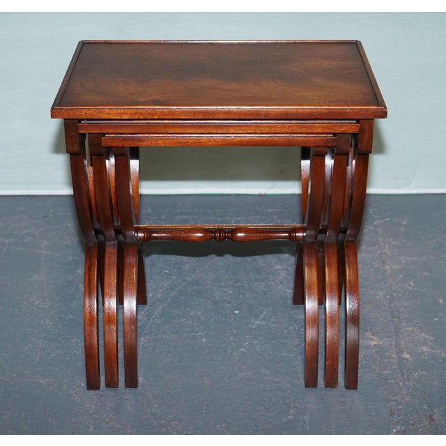 Vintage Hardwood Nesting Tables with Lyre Form Legs, Set of 3 For Sale - Image 3 of 14