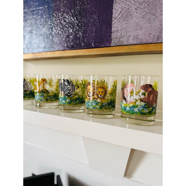 Dorothy Thorpe Mid Century Handpainted Dorothy Thorpe Safari or Jungle Rocks Glasses- Set of Six For Sale - Image 4 of 10