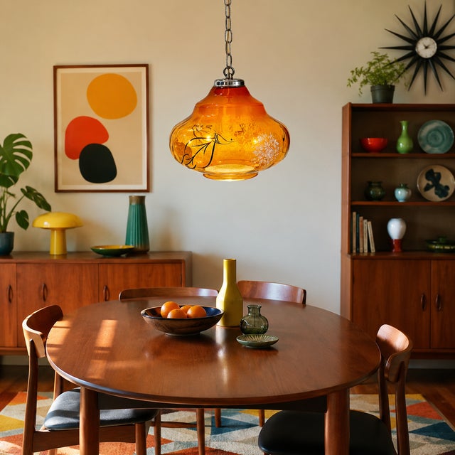 Vintage Portuguese Amber Glass Romantic Hanging Light, 1970s For Sale - Image 3 of 13