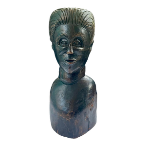 Vintage Hand-Carved Wooden Bust Sculpture Signed Roy • Fine Arts Decor