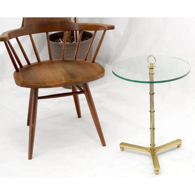 Metal Round Tripod Base Brass Plated Ring Style Handle Faux Bamboo Butler Side Table For Sale - Image 7 of 13