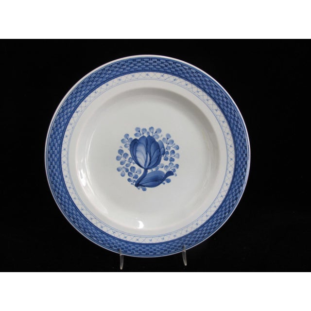 Royal Copenhagen, Denmark, Aluminia Faience Tranquebar blue pattern, dinner plate 11/948 set of 4. Cobalt blue flower...