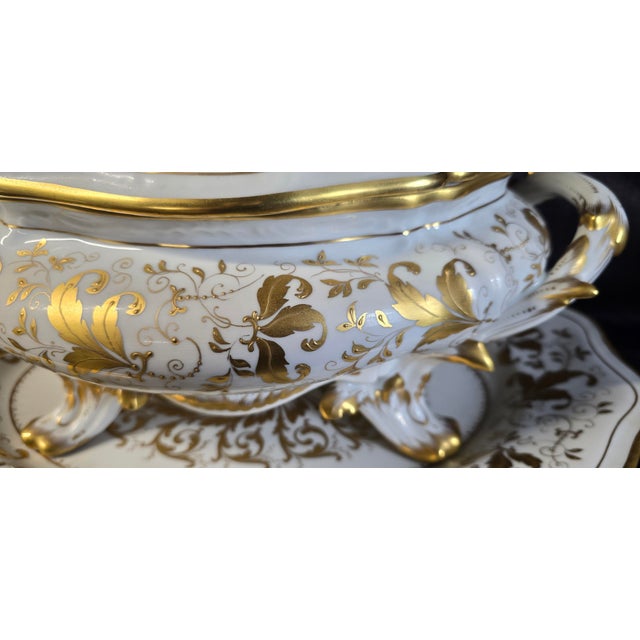 Covered Tureen with Stand in Porcelain with Gilded Vegetal Decoration from Le Tallec, Paris, France, 1960s For Sale - Image 14 of 16