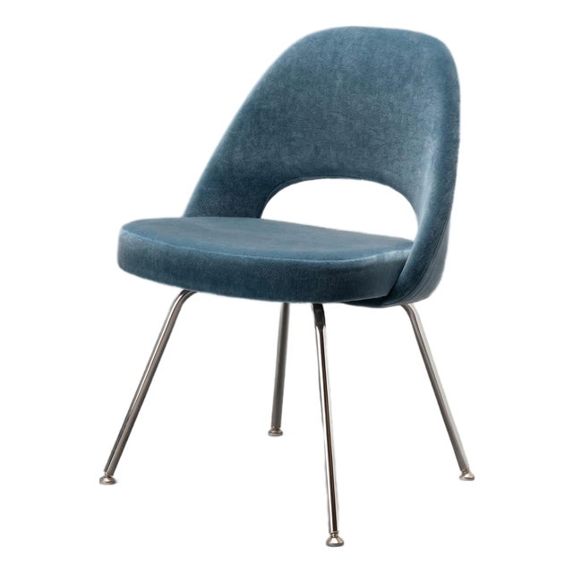 Knoll Saarinen Executive Armless Dining Chairs in Ocean Mohair, Chrome Legs For Sale