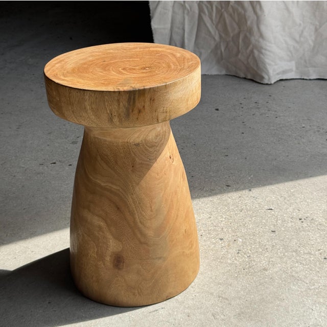 Tan Side Table in Mango Wood, 1980s For Sale - Image 8 of 18