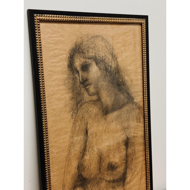 Rustic European Antique Original Charcoal Sketch, Nude Figure II For Sale - Image 3 of 4