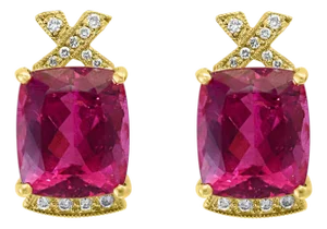 19 Carat Natural Pink Tourmaline and Diamond Cocktail Earring, 14 Karat Gold