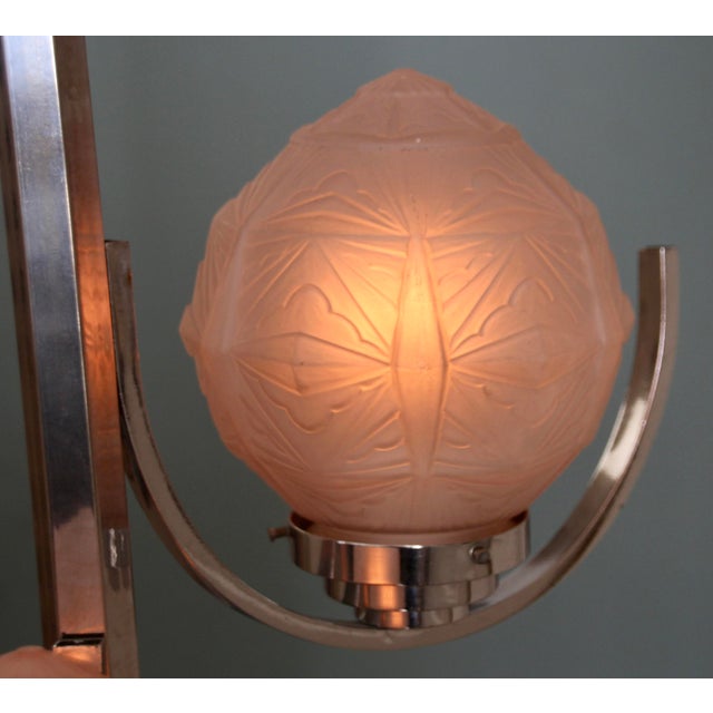 Art Deco Chromed Pendant Lamp with 3 Globes, 1930s For Sale - Image 3 of 8