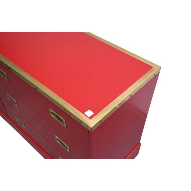 Campaign 1970's Campaign Style Red and Brass Storage Cabinet by Directional For Sale - Image 3 of 8