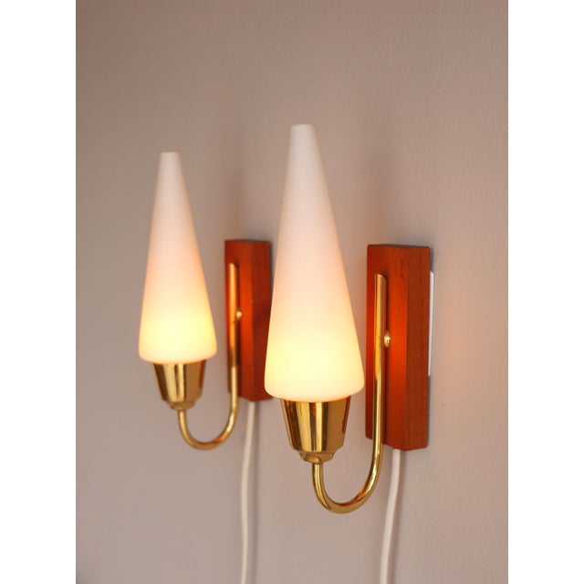 Mid-Century Scandinavian Modern Wall Lamps with Teak Panels attributed to Örsjö, Set of 2 For Sale - Image 12 of 13