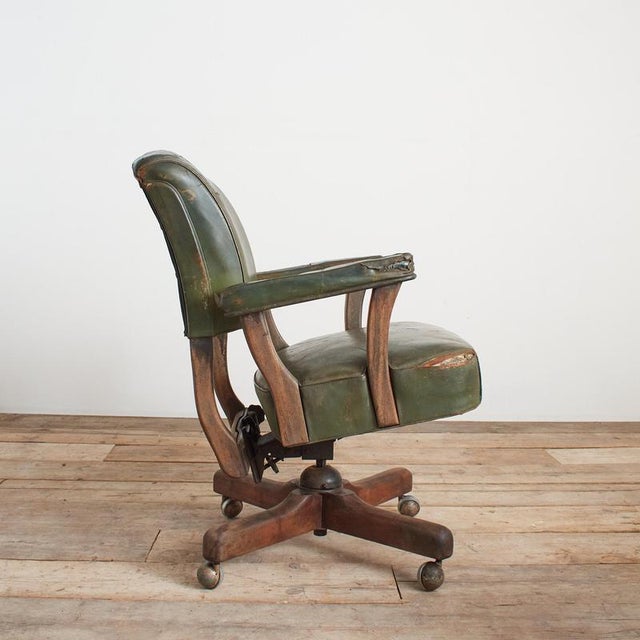 Antique US Military Swivel Desk Chair in Leather, 1940s For Sale - Image 3 of 15