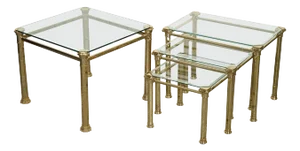 Vintage Hollywood Regency Brass and Glass Nesting Table, 1970s, Set of 3