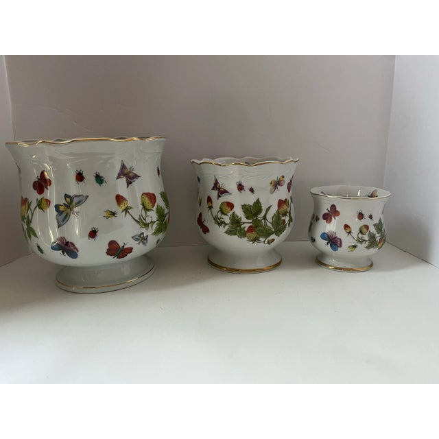 1970s Set of Three Vintage Lenwile Ardalt China Springtime Butterfly Pattern Base Cachepot Base Planter For Sale - Image 5 of 9