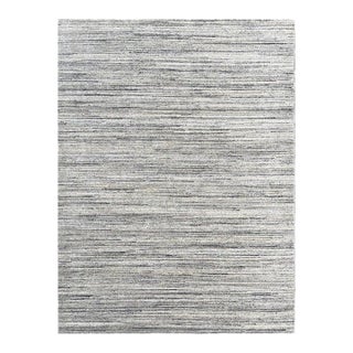 10x14 Ivory Hand-Knotted Wool Subtle Linear Texture Geometric Modern Carpet Rug For Sale