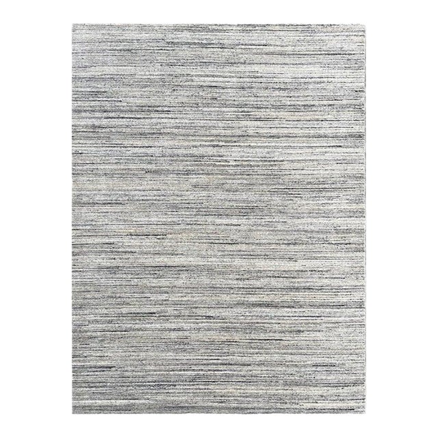 10x14 Ivory Hand-Knotted Wool Subtle Linear Texture Geometric Modern Carpet Rug For Sale