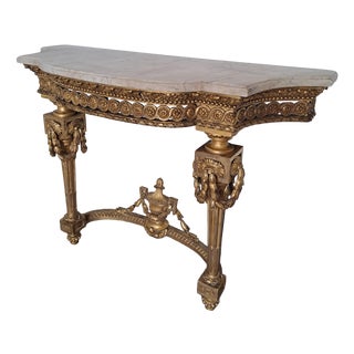 Antique French Giltwood Console Table with Marble, 1860 For Sale