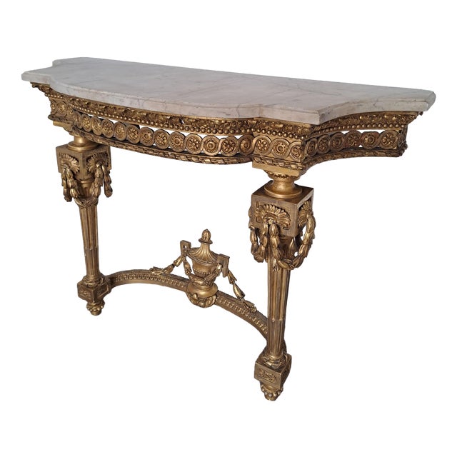 Antique French Giltwood Console Table with Marble, 1860 For Sale