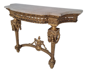 Antique French Giltwood Console Table with Marble, 1860