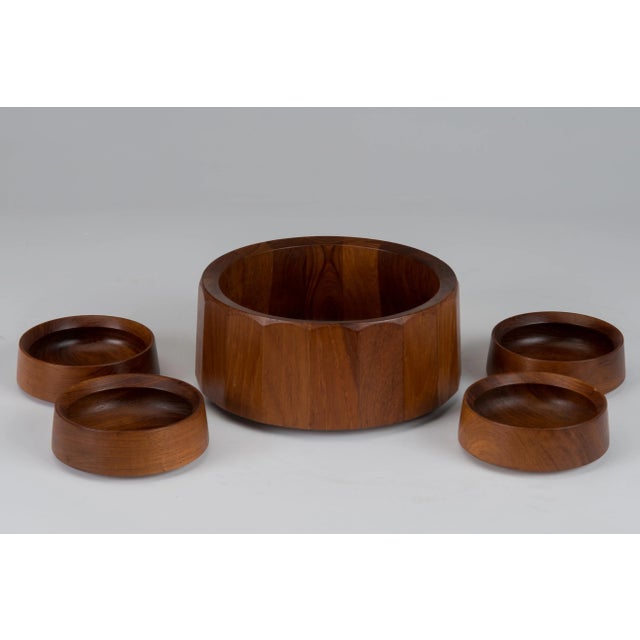 Early Dansk Quistgaard Ihq Jhq Faceted Teak Salad Centerpiece Bowl 4 Unmarked Serving Bowls For Sale - Image 13 of 13