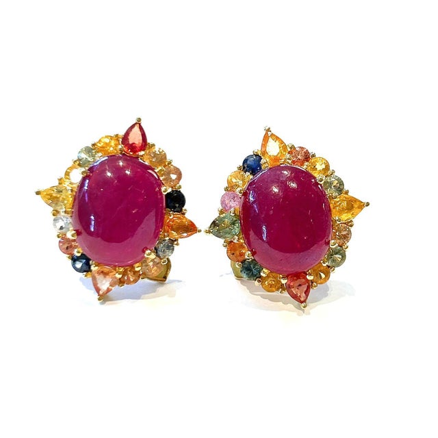 Bochic “Capri” Vintage Ruby & Multi Pastel Tourmaline Earrings Set In 18K Gold & For Sale In New York - Image 6 of 11