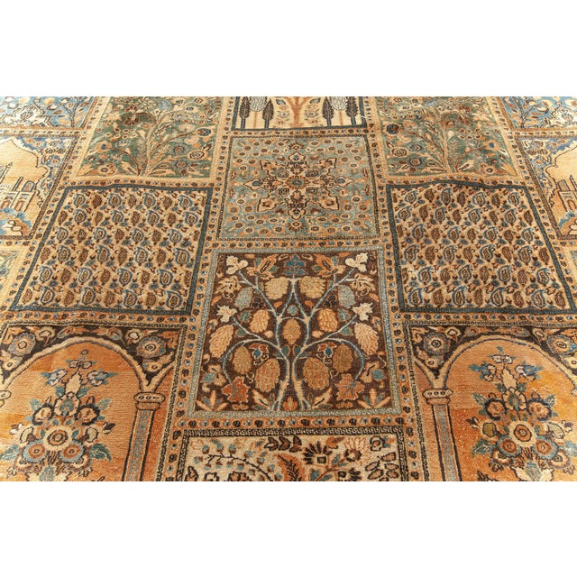 Early 20th Century Persian Meshad Rust-Blue, Walnut and Brown Handmade Wool Rug For Sale - Image 4 of 9