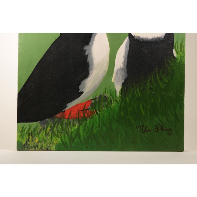 Folk Art Puffin Pair Original Painting For Sale - Image 3 of 5