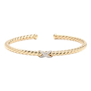 David Yurman Diamond X Criss Cross Bracelet, 18k Yellow Gold, Length 6.38 Inches For Sale