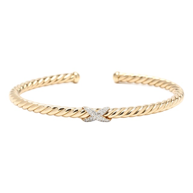 David Yurman Diamond X Criss Cross Bracelet, 18k Yellow Gold, Length 6.38 Inches For Sale