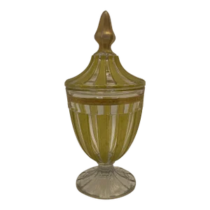 1920s Heisey Textured Yellow Ribbed Candy Jar
