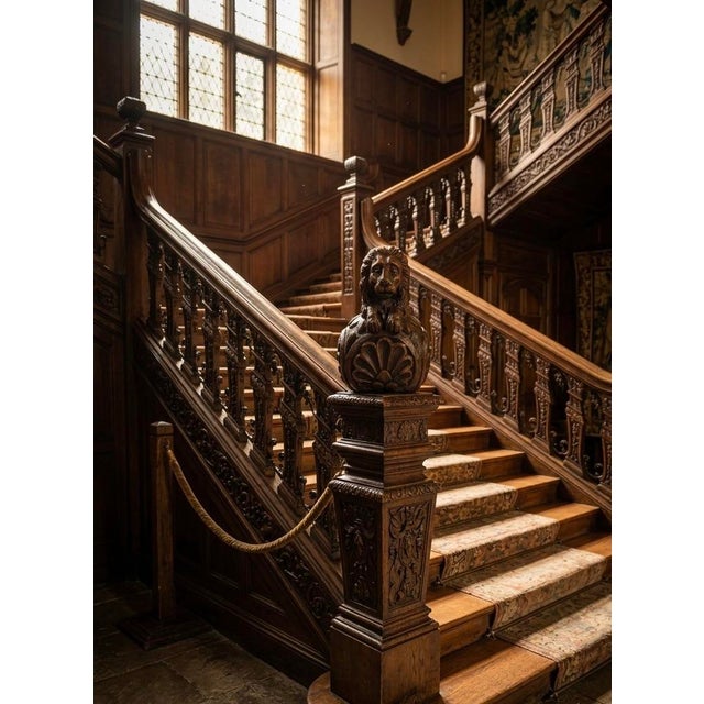 Antique 19th-Century Carved Oak Lion Newel Post Finial For Sale - Image 11 of 12