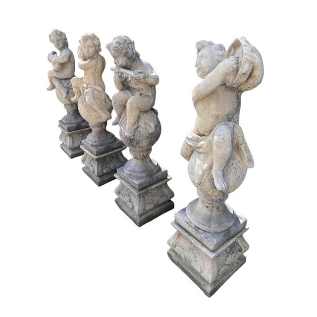 Garden Stone Sculpture Cherubs, 1950s, Set of 4 For Sale - Image 9 of 12