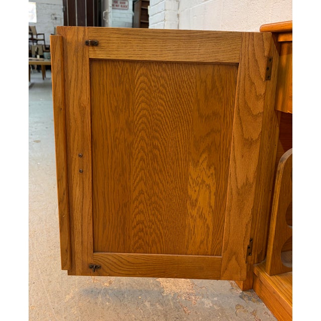 Vintage Modern Solid Oak & Woven Rattan Bar Cabinet For Sale - Image 11 of 15