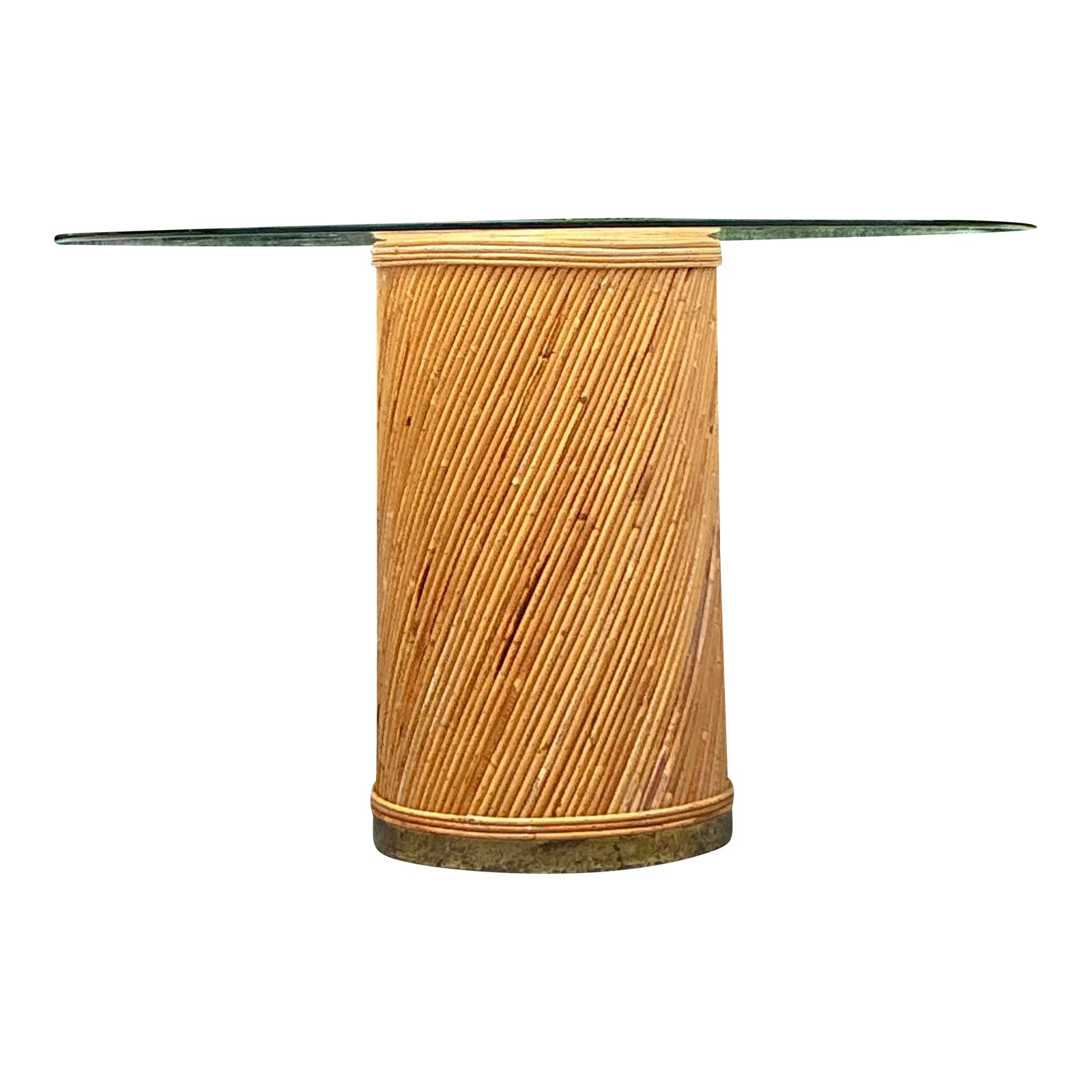 Vintage Coastal Twisted Reed and Brass Dining Table | Chairish