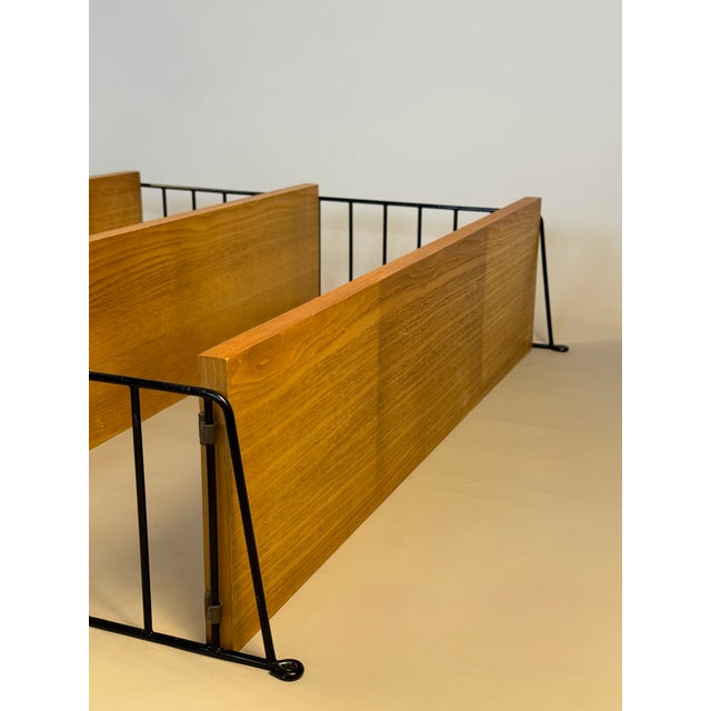 Floating Wall Shelf in Oak Veneer and Black Metal, 1960s For Sale - Image 3 of 14