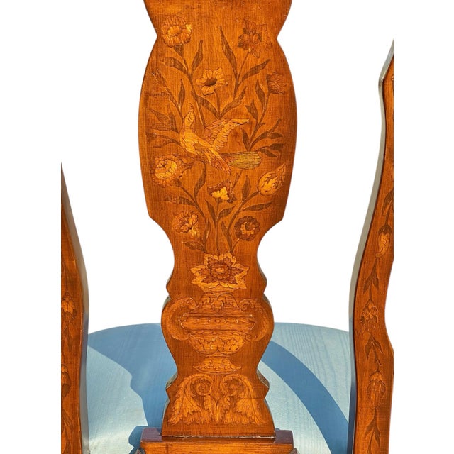 Brown Vintage Trouvailles Marquetry Desk Chair With Unique Bird & Moth Inlay For Sale - Image 8 of 12