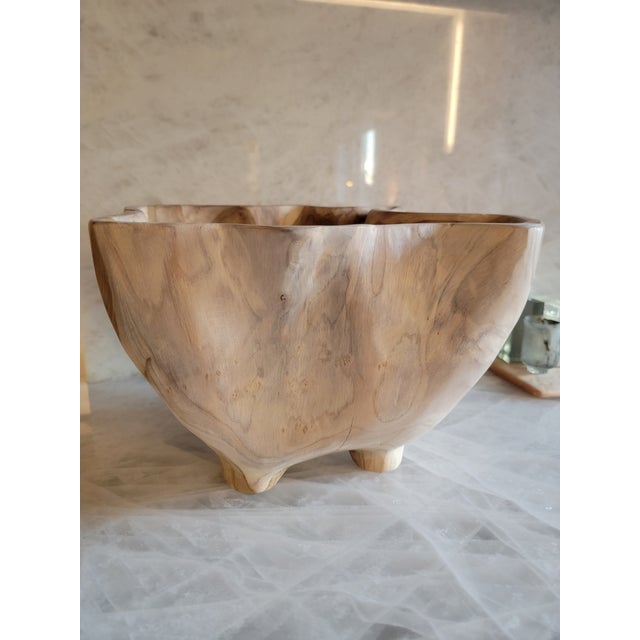 Organic Free Form Footed Teak Root Bowl For Sale - Image 10 of 10
