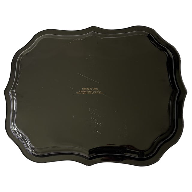 Gorgeous tole metal serving tray by Keller Charles featuring blue-and-white porcelain artwork from the Stephanie Hoppen...