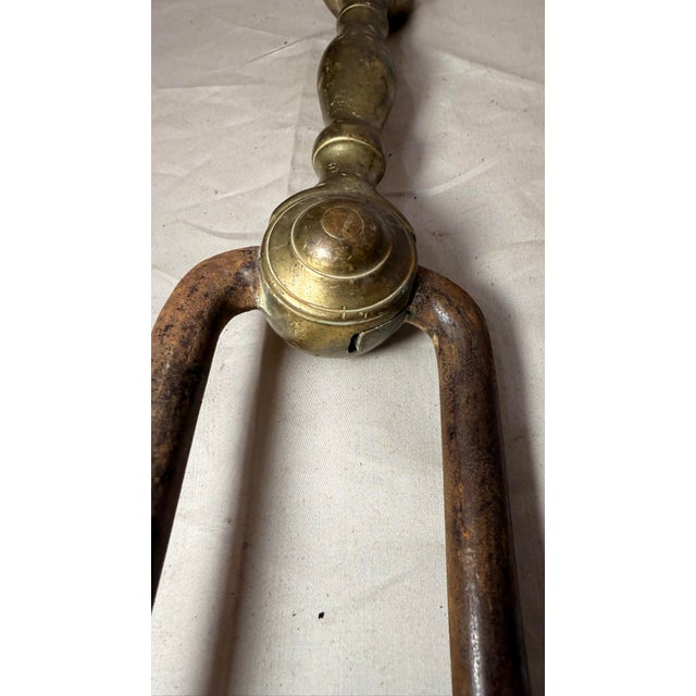 18th Century Antique 18th Century Wrought Iron Turned Brass English Fireplace Tongs Tool 7 For Sale - Image 5 of 10